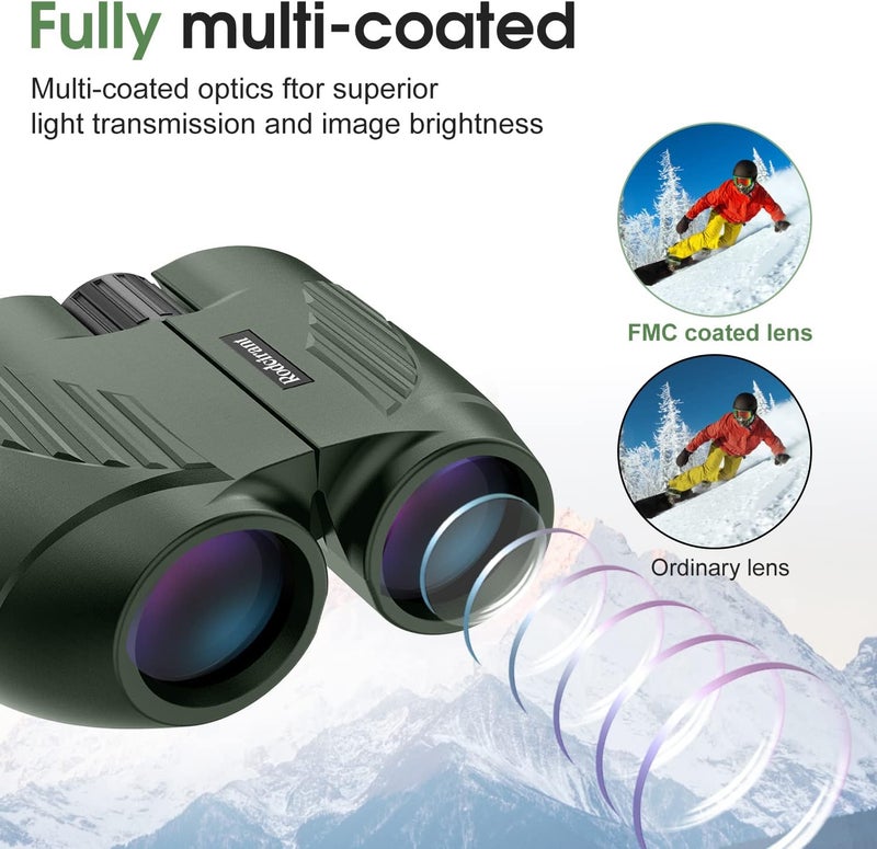 Rodcirant 20X25 Compact Binoculars for Adults and Kids,Large Eyepiece Waterproof Binocular，Easy Focus Small Binoculars for Bird Watching,Hiking and Concert, Green - Image 3